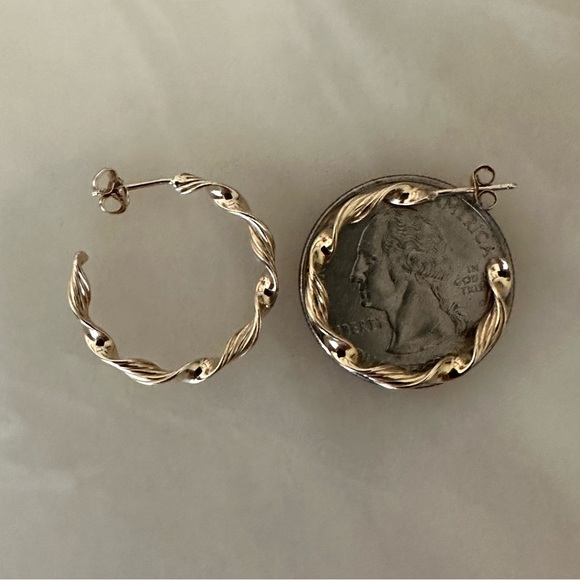 14k Solid Gold Twist Hoop Earrings - Picture 5 of 12